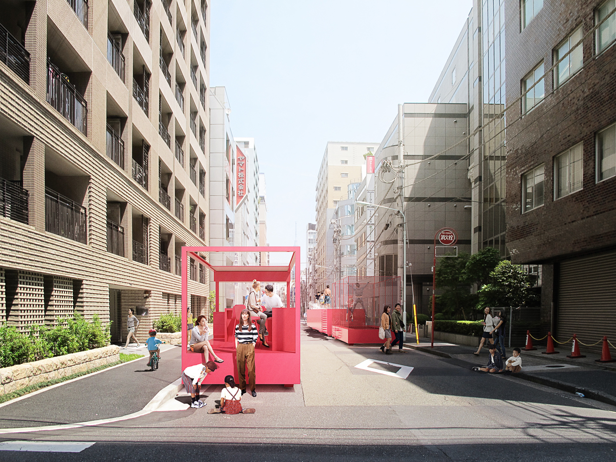 tokyo, street, parking lot, fun pink